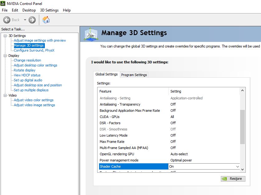 nvidia control panel crashes manage 3d settings